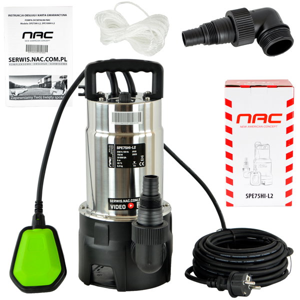 POMPA ZATAPIALNA DO BRUDNEJ WODY NAC SPE 75HI-L2 750 W WYDAJNOŚĆ 18 000 l/h