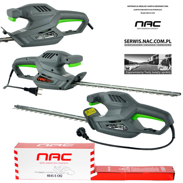 NOŻYCE ELEKTRYCZNE DO ŻYWOPŁOTU NAC HE45-E-CH MOC 450 W OSTRZE 41 CM LEKKIE