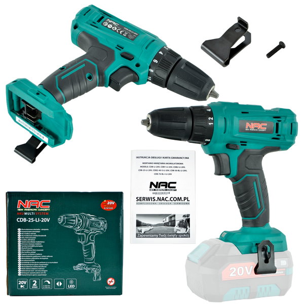 WIERTARKO-WKRĘTARKA AKUMULATOROWA NAC 20 V 2 BIEGI BODY AKUMULTISYSTEM 20 V