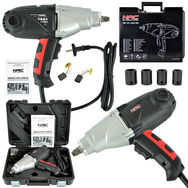 KLUCZ UDAROWY ELEKTRYCZNY NAC 230 V 1010 W 450 Nm WALIZKA + NASADKI 1/2"