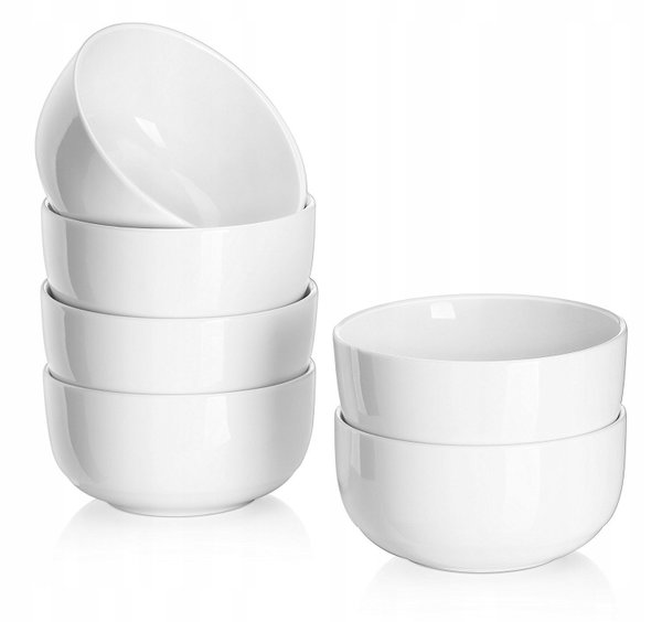 DOWAN Zestaw 6 białych porcelanowych miseczek deserowych 300 ml / 10 cm