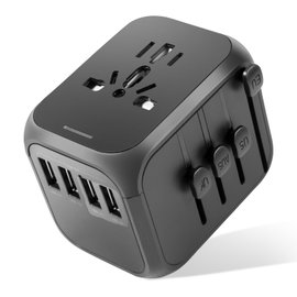 ADAPTER PODRÓŻNY UNICHARG 25W 4 USB UK USA EU CZARNY SZYBKIE ŁADOWANIE