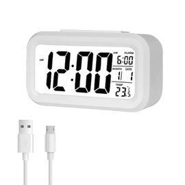 BUDZIK CYFROWY LED JSDOIN TEMPERATURA DRZEMKA KALENDARZ 12/24H BIAŁY USB