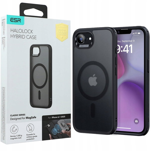 ETUI ESR DO APPLE IPHONE 16E CZARNY MATOWY TPU POLIWĘGLAN WYTRZYMAŁE