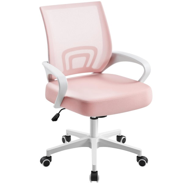 KRZESŁO BIUROWE OBROTOWE YAHEETECH ERGONOMICZNE SIATKA RÓŻOWE DO 136 KG