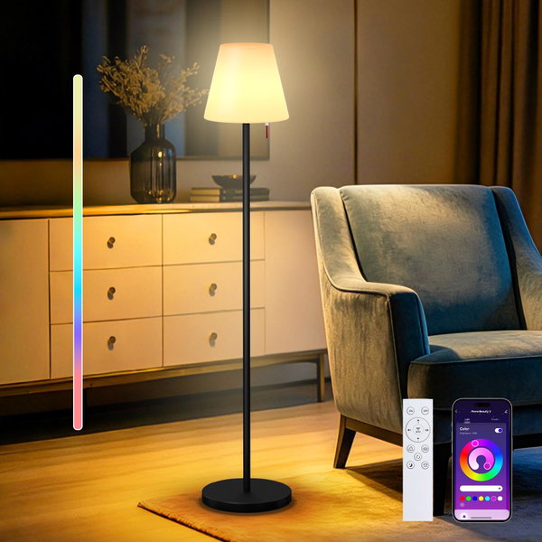Lampa podłogowa LED Solar RGB USB z pilotem czarna ogrodowa
