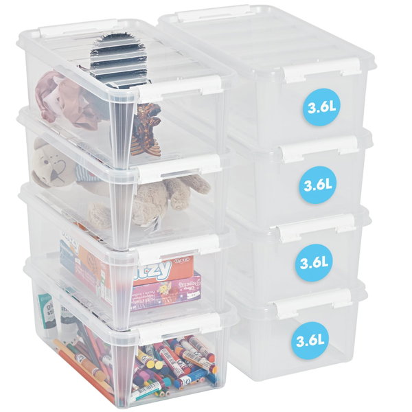 PUDEŁKO DO PRZECHOWYWANIA 3,6L 30X19X11 CM 8 SZT. PRZEZROCZYSTE NA KLIPS