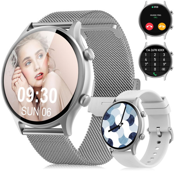 SMARTWATCH DAMSKI TISOUTEC 1,39" BLUETOOTH ROZMOWY SZARY ZESTAW PASEK