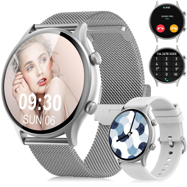 SMARTWATCH DAMSKI TISOUTEC 1,39" ROZMOWY BLUETOOTH SZARY 2 PASKI