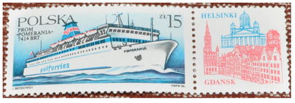Znaczek PROM POMERANIA 7414 BRT POLSKA 15zł , PWPW 86 + HELSINKI - GDAŃSK