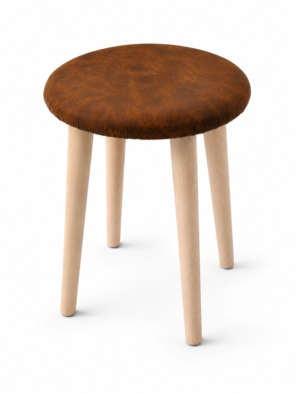 Taboret, Taborek Drewniany, Krzesło, Stołek, Taboret okrągły tapicerowany, Brąz