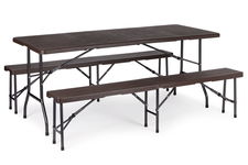Zestaw cateringowy stół bankietowy 180 cm + 2 ławki brąz ModernHome