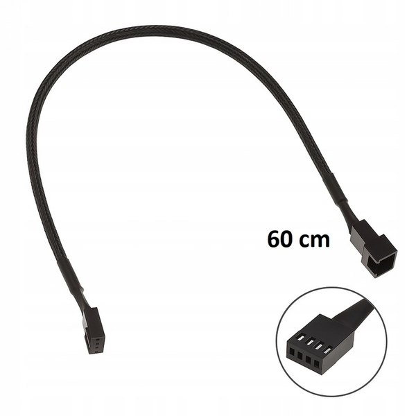 PRZEDŁUŻACZ ZASILANIA WENTYLATORA PWM 4-PIN 4pin 60CM FAN EXTENSION CABLE