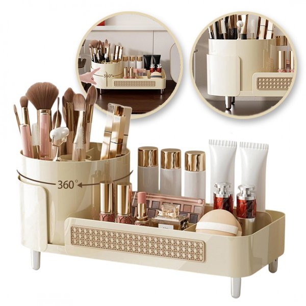 Stylowy Organizer na Pędzle Kosmetyki Obrotowy Plecionka Wiedeńska BOHO