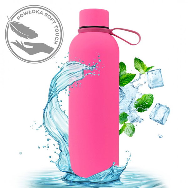Termos Bidon Termiczny 500 ml Stal Nierdzewna Soft Touch Fuksja Termos Szczelny