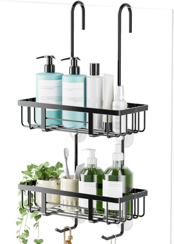 Półka prysznicowa do zawieszenia Regał bezinwazyjny Stal nierdzewna Czarny