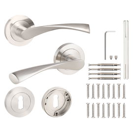 Klamka drzwiowa ETNAeco nikiel z rozetą pod klucz GRATIS, klamka do drzwi