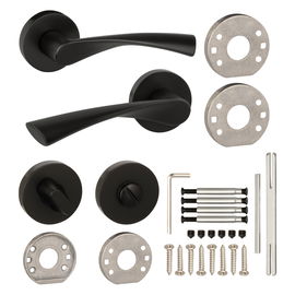 Klamka drzwiowa ETNA czarny mat z rozetą do WC GRATIS, klamka do drzwi