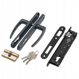 ZESTAW KOMPLET DO FURTKI ZAMEK KLAMKA WKŁADKA ANTRACYT RAL7016