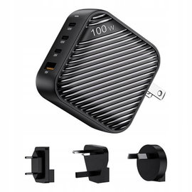 Ładowarka sieciowa INVZI GanHub 3x USB-C USB, 100W, EU/UK/AU/US Czarna