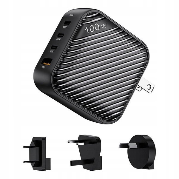 Ładowarka sieciowa INVZI GanHub 3x USB-C USB, 100W, EU/UK/AU/US Czarna