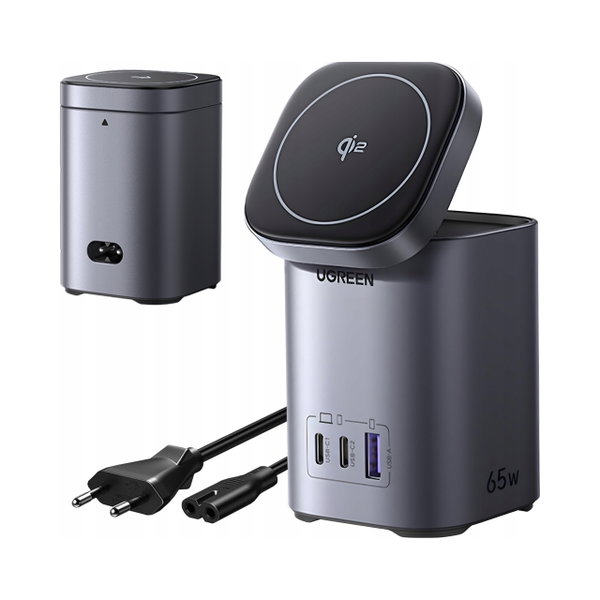 UGREEN Ładowarka Sieciowa 2w1 USB + 2x USB-C 65W GaN Ładowanie Magnetyczne