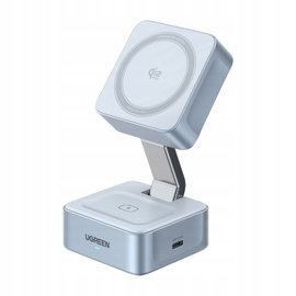 Ugreen W752 MagFlow Szybka Ładowarka Indukcyjna 2w1 Qi2 25W USB-C Szara