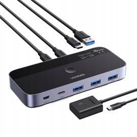 UGREEN Przełącznik USB-C KVM CM691 2x4 10Gb/s 3×USB-A + USB-C z Pilotem