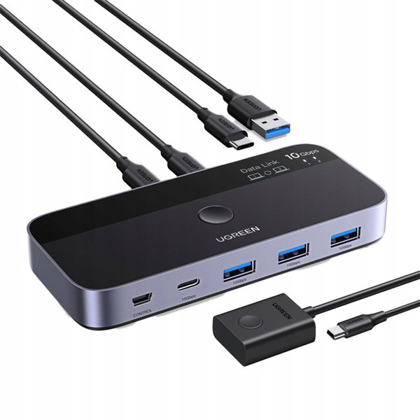 UGREEN Przełącznik USB-C KVM CM691 2x4 10Gb/s 3×USB-A + USB-C z Pilotem