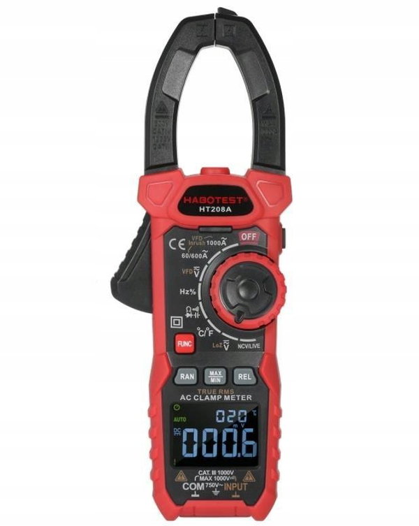 Habotest Cęgowy Cyfrowy Miernik LCD Multimetr AC DC Tester Prądu + Baterie