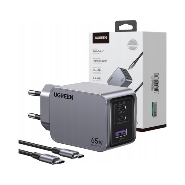 UGREEN SZYBKA ŁADOWARKA SIECIOWA USB 2X USB TYPU C SZYBKIE ŁADOWANIE 65W