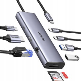 Ugreen Rozdzielacz Hub USB-C CM498 3x USB HDMI VGA RJ45 SD/TF PD 100W