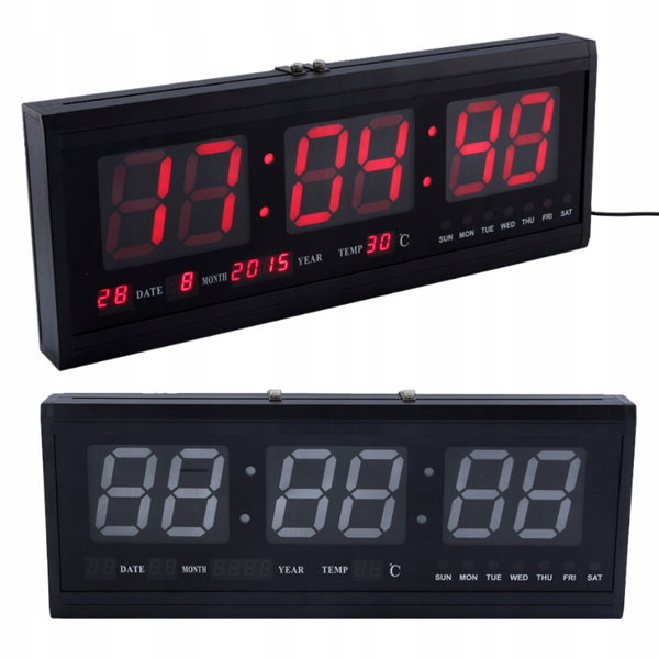 ZEGAR WISZĄCY EKRAN LED Z WYŚWIETLACZEM DATY I TEMPERATURY 48x18.5x5 cm