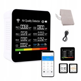 DETEKTOR JAKOŚCI POWIETRZA CO2 PM2.5 WIOTNOŚĆ TEMP DOMOWEGO Smart WIFI