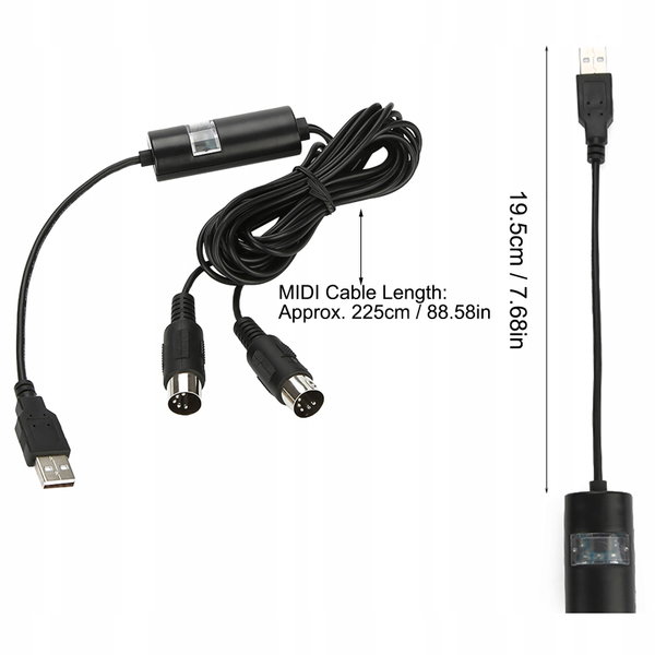 KABEL MIDI INTERFEJS NA USB DO KOMPUTERÓW I INSTRUMENTÓW CYFROWYCH 19.5CM