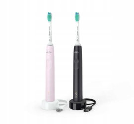 2x Philips Sonicare 3100 szczoteczka soniczna C1 czarna i różowa HX3675/15