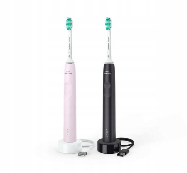 2x Philips Sonicare 3100 szczoteczka soniczna C1 czarna i różowa HX3675/15