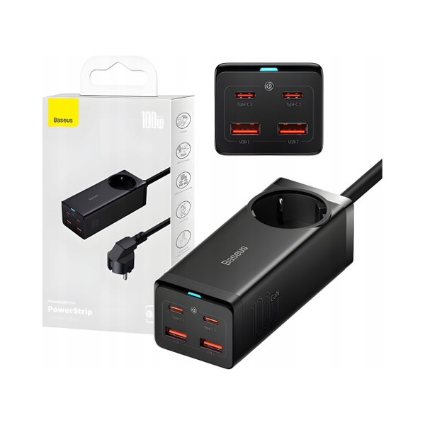 Baseus Szybka Ładowarka Sieciowa Listwa Zasilająca GaN3 2x USB USB-C 100W