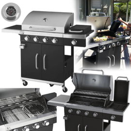 Grill Gazowy z 4 Palnikami i Palnikiem Bocznym - Zestaw z Wężem