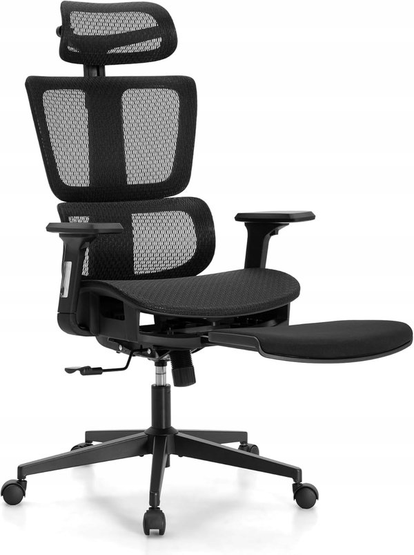 KRZESŁO BIUROWE ERGONOMICZNE Z PODNÓŻKIEM REGULOWANE