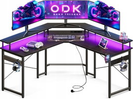 BIURKO GAMINGOWE LED 129X129CM GNIAZDKA USB CZARNE