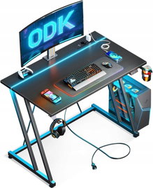 BIURKO GAMERSKIE LED 80X50CM GNIAZDKO CZARNE