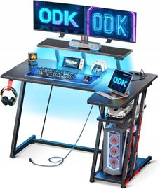 BIURKO GAMINGOWE L LED 100CM GNIAZDKA CZARNE