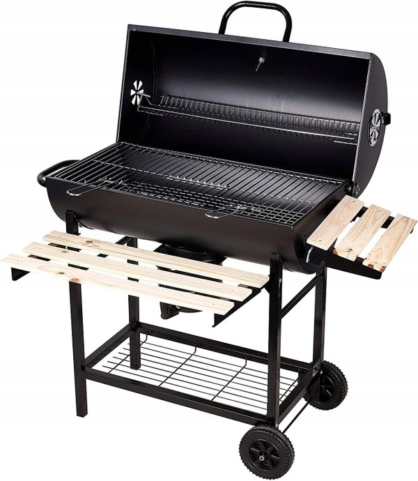 GRILL WĘGLOWY OGRODOWY NA KÓŁKACH Z POKRYWĄ TERMOMETREM