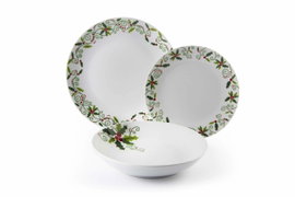 ZASTAWA OBIADOWA ŚWIĄTECZNA PORCELANOWA 18-CZĘŚCIOWA Z DEKOREM HOLLY