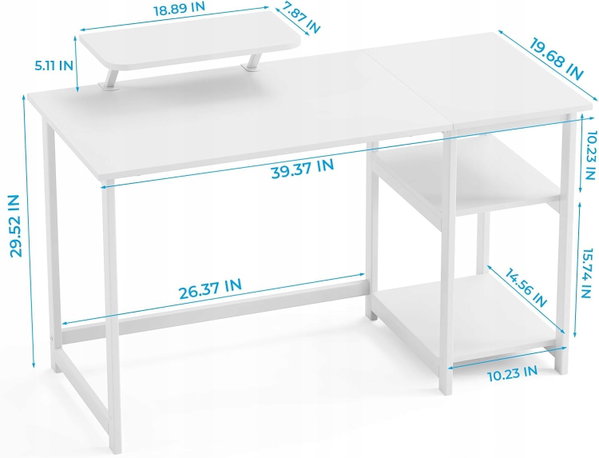 BIURKO KOMPUTEROWE 100CM STOJAK NA MONITOR BIAŁE