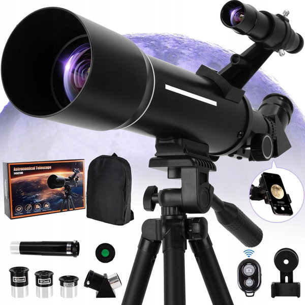 TELESKOP ASTRONOMICZNY 70 MM 15–150x ZE STATYWEM I ADAPTEREM