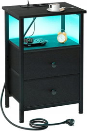 STOLIK NOCNY Z LED I GNIAZDKIEM 60 CM CZARNY