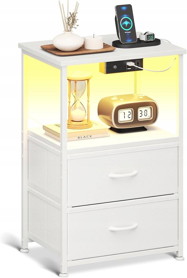 STOLIK NOCNY Z USB I LED 60 CM BIAŁY