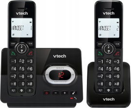 TELEFON BEZPRZEWODOWY Z SEKRETARKĄ DLA SENIORA Z 2 SŁUCHAWKAMI CZARNY